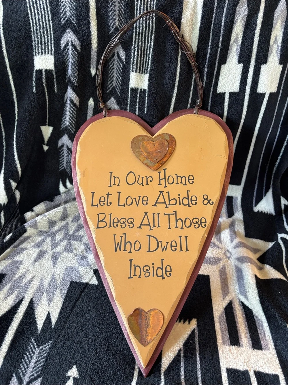 Rustic Heart Wall Sign - Cream and Brown Home Blessing